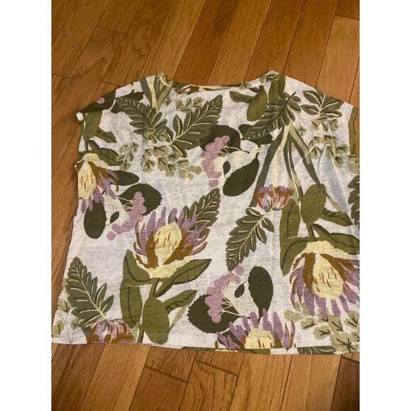 Rachel Zoe Womens Medium 100% Linen Floral Print Short Sleeve Top size medium - Picture 7 of 7
